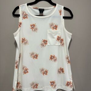Ann Taylor White Tank Top with Orange Floral Print EUC